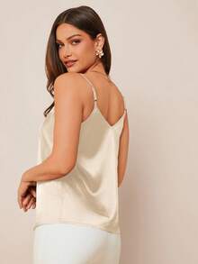 Amorya 女士优雅撞色蕾丝领缎面吊带背心，百搭款式，春夏秋冬皆宜，返校季、 ... - 杏色 - 查看 2