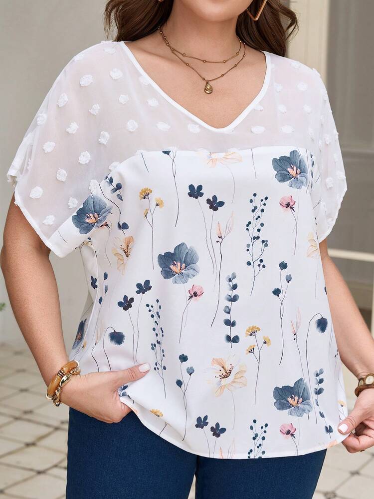 Plus Size Women Floral Print Patchwork Shirt,Summer Outfits For Women, Beach Outfit For Women ,Casual Blouses For Women ,Vacation Outfits Women,Floral Top Blouse For Women Tops For Women New Arrivals Casual Elegant Blouse Blouse For Women Summer Plus Size Blouse Floral Blouse V-Neck Top Blouse For Women Casual Elegant Blouses For Women Summer Buissness Casual Women Tops Elegant Women Blouse Latest Tops For Women New Arrivals V-Neck Floral Print Blouse Short Sleeve Blouse Zipper Top