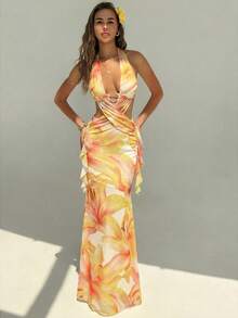 Backless, Fitted Holiday Dress With A Cut-Out Crossover Design, Perfect For Showing Off In Summer - Black - View 3