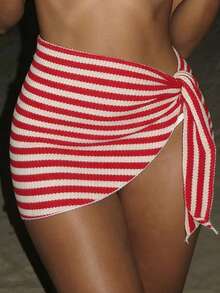 Swim Chiccia 2026春夏新款优雅红白女士泳装/沙滩围巾 - 紅白色 - 查看 4