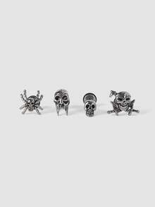 MortiRose 4PCS Gothic Style Earrings Punk Disc Studs Cartilage Earrings Stud Skull Helix Ear Tragus Piercing Body Jewelry,Goth/Gothic/Punk/Grunge/Dark Gothic,Streetwear,Summer/Festival/Prom/Party,Vintage,Stainless Steels,Hypoallergenic,Piercing - Steel color - View 13