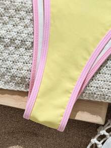 Swim Mod Conjunto de bikini de triángulo estampado para mujer con chaleco de malla, traje de baño casual y sexy para playa, vacaciones y verano 2026 - Multicolor - Ver 4