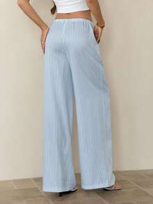 SHEIN Tall Striped Casual Loose Women's Pants, Spring/Summer - Blue - View 2