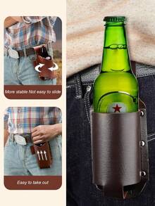 Zazumi Retro Western Style Leather Beer Bottle Holder, Waist-Hung Portable Can Cooler Sleeve With Belt Loop, Waterproof PU Leather Bottle Holster For Men Women, 2 Styles (With Pen Slot/Without Pen Slot), 3 Colors (Black, Coffee, Dark Green), Perfect For Country Concert, Party, Camping, Hiking, Daily Carry, Unique Gift For Beer Lovers - Multicolor - View 5