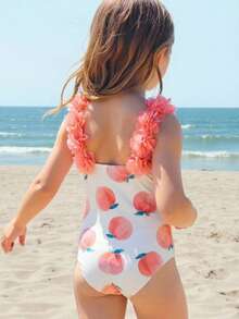 Emery Rose Kids Emery Rose Kids Bộ đồ bơi liền thân kẻ sọc, nơ và hoa cho bé gái - Hồng - Xem 2