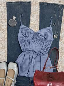 Franclia Women's Casual Minimalist Front Tie Camisole For Summer - Blue - View 3