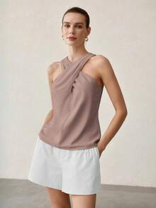 MOTF PREMIUM BLUSA SIN MANGAS CON ESTILO CRUZADO PARA MUJER - Óxido marrón - Ver 4