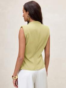 Aveloria Modichic Áo kiểu nữ cổ cao, vai lệch, nhún bèo, không tay, eo điều chỉnh được, màu vàng mù tạt. - Vàng nhạt - Xem 4