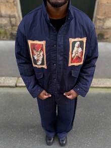 Heavens Edit 男士绗缝长袖图案夹克和宽松阔腿绗缝裤套装 - 藏蓝色 - 查看 3