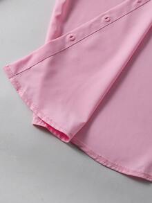 SHEIN 青少年女孩粉色休閒街頭風Y2K翻領襯衫，寬鬆鈕扣門襟柔軟上衣，適合返校、派對、畢業、日常穿搭、學校、運動 - 粉色 - 查看 3