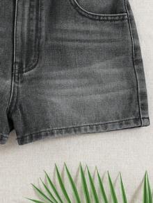 SHEIN Celana Pendek Denim Kasual untuk Remaja Putri, Musim Panas - Dark Grey - View 6