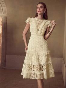 MOTF PREMIUM LACE PATCHWORK CINCHED WAIST A-LINE WOMEN'S DRESS - Apricot - View 3