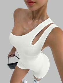 Easithlete Women's Fashionable Fitness Jumpsuit - Beige - View 3