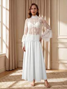 Suri Mira Áo kiểu nữ cổ tàu tay raglan thanh lịch - trắng - Xem 7