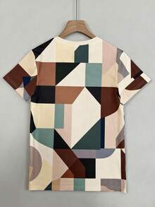 EMERY ROSE Women's Geometric Print Round Neck Short Sleeve Casual T-Shirt - Multicolor - View 2