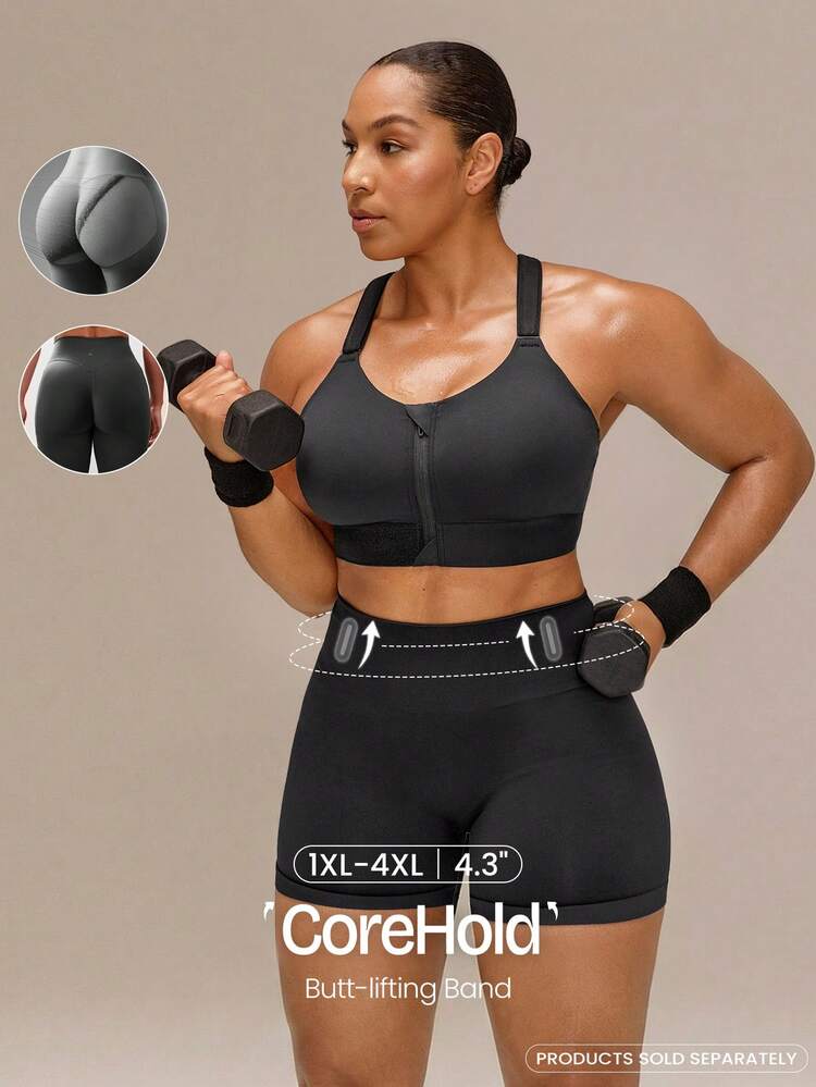 Plus Size 4.3" Ultrafine Soft Seamless Weekend Miles High Waist Scrunch Butt Lifting CoreHold Biker Shorts Medium Impact Running Jogging Training Workout Gym Wear