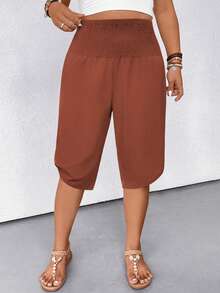 EMERY ROSE Bermudas casuales con cordón en la cintura para mujer talla grande, versátiles - Color caoba - Ver 8
