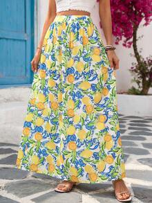 Vivid Eden Damen Boho-Stil Rock mit Zitronenmuster und Taschen, geeignet für Frühling und Sommer Strandparty für Frauen - Gelb - Übersicht 5