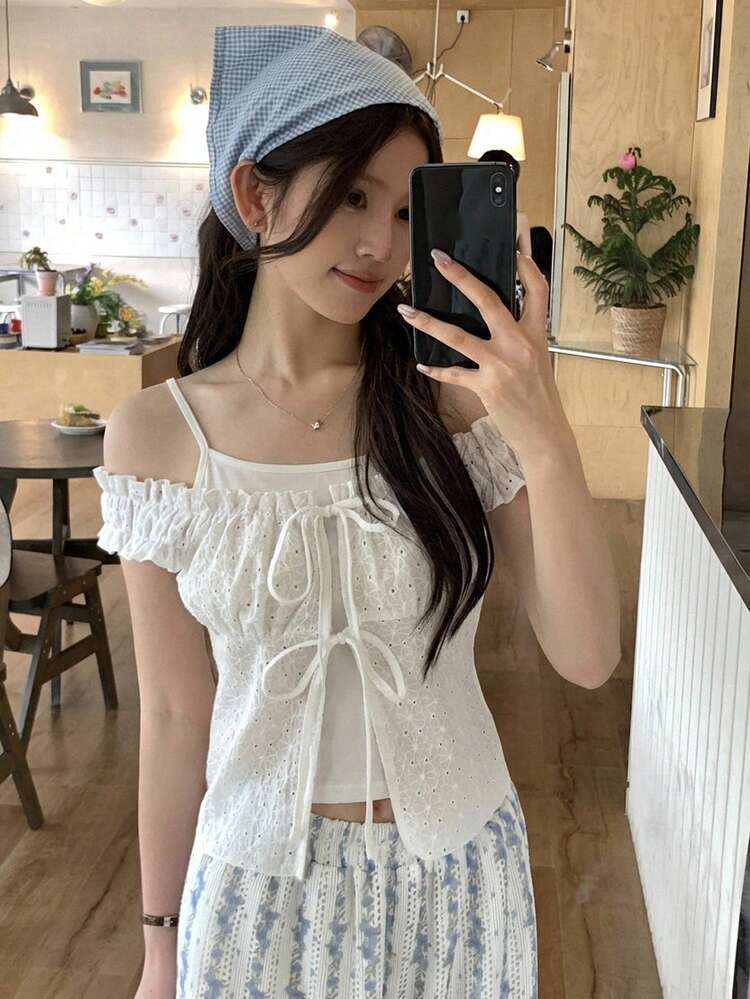 Women's Ruffled Lace Blouse, Korean Style, Spring/Summer