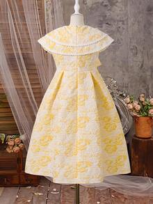 SHEIN 彼得潘领蝴蝶结蕾丝边公主裙，甜美可爱风格，时尚舒适，适合外出、生日派对、节日等场合。 - 黃色 - 查看 2