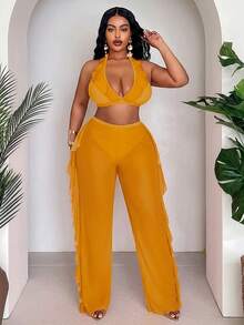 Conjunto de traje de baño para de talla (3 piezas) - Naranja Coral - Ver 4
