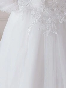 Glamorique Kids 花童礼服，薄白色网纱短袖A字型正式礼服，生日派对场合礼服 - 白色 - 查看 9