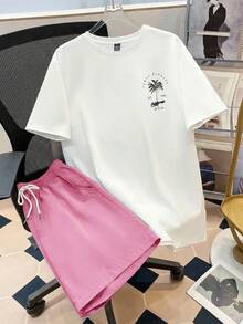 Manfinity Joysei Bộ áo thun ngắn tay màu trắng và quần short dệt màu hồng dành cho nam, kích thước tiêu chuẩn. - Nhiều màu - Xem 2