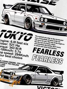 Manfinity LEGND Áo thun nam in hình xe đua và các yếu tố Tokyo, khẩu hiệu "Tiếng gầm động cơ & Niềm tin drift", phong cách đường phố Mỹ, mặc hàng ngày, màu trắng, cổ tròn, tay ngắn, mùa hè. - trắng - Xem 4