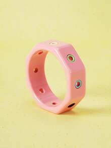 Popjeli Color Irregular Smudge Elastic Open Resin Bracelet, Fashion Versatile Stacked Wearing Bracelet, Y2K/Cute/Colorful/Fashion, Suitable For Mom/Lady/Girl/Mother, Summer/Beach/Prom/Party/Vacation/Travel, Pink, Heart Shaped Color Random - Multicolor - View 6