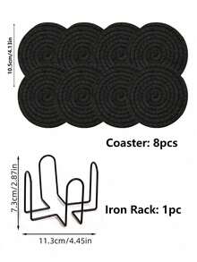 8pcs Pack Coasters With Holder, Minimalist Table Woven Coasters, Kitchen Table Heat-Resistant Coasters And Thick Insulation Pads For Kitchen Decor,Assorted Coaster Set For Home Decor, Living Room Decor, Kitchen Decor Tabletop Protection Suitable For Kinds Of Cups, Christmas For Holiday Gift Giving - Black - View 10