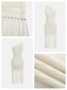 MAIJA Casual Ribbed Knit Long Sleeve Midi Fitted Sweater Dress - White - View 7