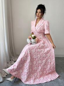 Elenzga 女士提花优雅收腰长款派对连衣裙 - 粉色 - 查看 4