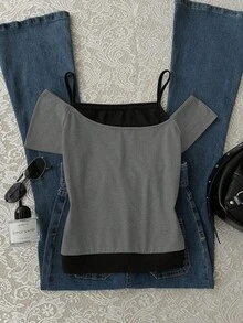 少女休闲无袖印花吊带背心，Y2K暗黑风格图案T恤，适合夏季，个性化T恤，少女图案T恤，适合春夏，春日氛围，夏日氛围，春夏穿搭，轻松舒适，时尚少女套装，休闲装，儿童印花服装，春夏套装，新款，轻松休闲，春日氛围，轻松夏日假期 - 灰色 - 查看 2