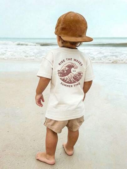 Áo thun ngắn tay cho bé trai, kiểu dáng giản dị và tối giản, thích hợp cho mùa hè.