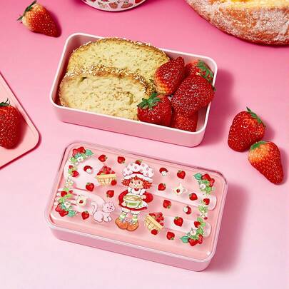 Strawberry Shortcake X SHEIN Strawberry Double Lunch Box, With Fork And Spoon, Suitable For Picnics And School Trips.