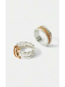 Noxbound Metal Style Light Luxury Versatile Gold And Silver Two-Color Ring Three-Piece Set,Minimalist/Vintage/Elegant,For Mom/Women/Girl/Mother,Summer/Beach/Prom/Part/Vacation/Travel,BOHEMIAN/Modern/Chic,Daily Wear/Work Day - Gold and silver - View 8