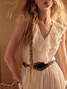 MOTF STUDIO WOMEN'S LONG TENCEL LINEN EMBROIDERED DRESS WITH BELT, SPRING/SUMMER - Ivory White - View 2