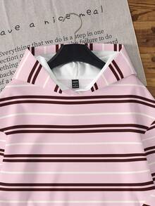 Sudadera con estampado de rayas asimétrico rosa de estilo minimalista casual y estilo universitario, versátil para principios de primavera - Multicolor - Ver 5