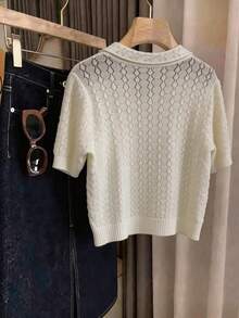 GlowEve 优雅 Polo 领春夏新款女士针织开衫 - 白色 - 查看 2