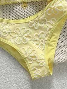 SHEIN Áo tắm bikini hai dây màu kem dành cho thiếu nữ, thích hợp cho kỳ nghỉ hè ở bãi biển. - Màu vàng - Xem 6