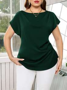 Reflora Plus Size Women Solid Color Casual Versatile Daily Wear Shirt - Dark Green - View 5