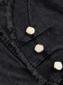 SHEIN MOD Blusa de mezclilla de cuello redondo casual y versátil de 2 en 1 para uso diario, talla grande para mujer - Negro - Ver 3