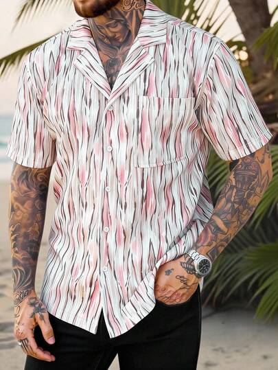 Manfinity CasualCool Áo sơ mi ngắn tay kiểu cổ điển, áo nam thường ngày mặc trong kỳ nghỉ, áo sơ mi casual.