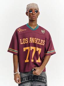 PAVTROS Men's Letter Print V-Neck Casual Loose Short Sleeve T-Shirt - Multicolor - View 5