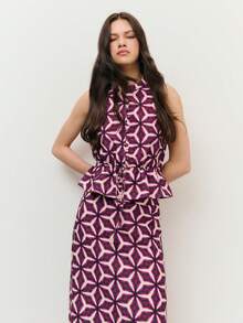 Nöista Bộ áo và chân váy không tay in họa tiết hình học, cổ tròn, cài cúc phía trước. Eo có dây rút điều chỉnh. Hoàn hảo cho mùa hè, mùa xuân, lễ hội âm nhạc, trang phục đi nghỉ mát, đồ đi biển, kỳ nghỉ của phụ nữ. - Màu tím - Xem 6