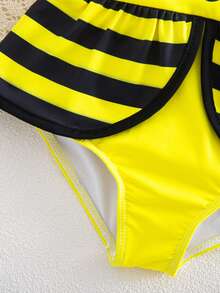 SHEIN Baby Girl Little Bee Print One-Piece Swimsuit, Beach Holiday - Yellow - View 5