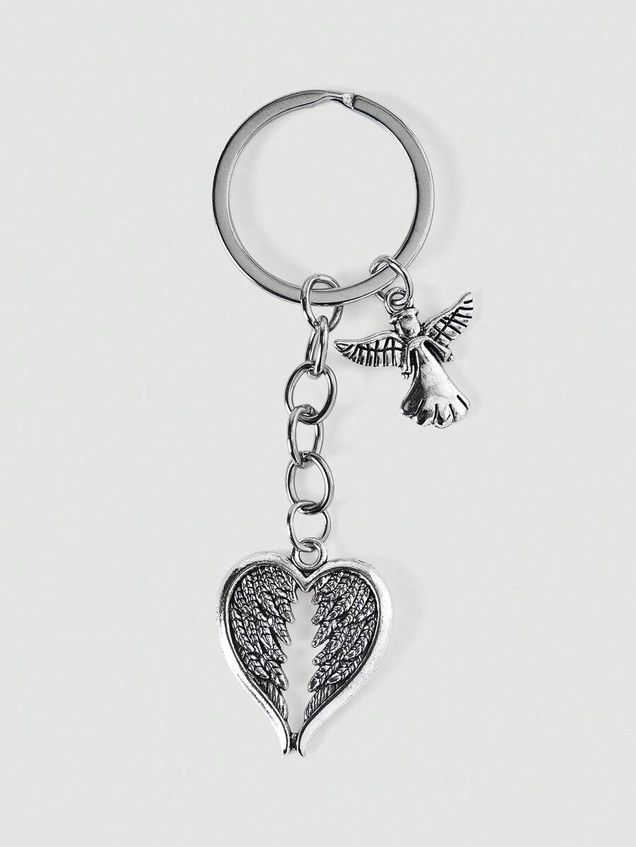 MortiRose Wings Charm Keychain Valentine's Day Valentines Car Accessories Bag Charm School Cartoon Cute Goth Y2k - Silver - View 1