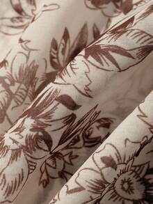 Livesso Áo kiểu nữ tay dài lệch vai in hoa, viền ren, thích hợp mặc đi nghỉ mát. - Hồng - Xem 8