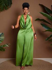 Maweii Bộ jumpsuit cỡ lớn gợi cảm và thanh lịch, hở vai, lưng trần, có nơ. - màu xanh lá - Xem 4