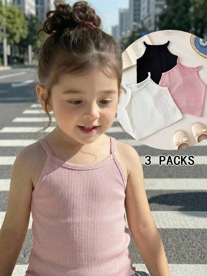 Bubblio Bộ 3 món cho bé gái: Áo hai dây màu trơn họa tiết hình học.